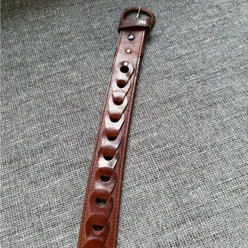 Vintage 70s Genuine Braided Linked Leather Belt 36